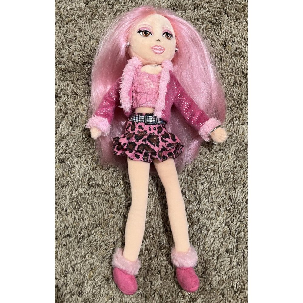 2007~TY Girlz Sizzlin' Sue Fashion Doll 13" Pink Hair Leopard Mini Skirt